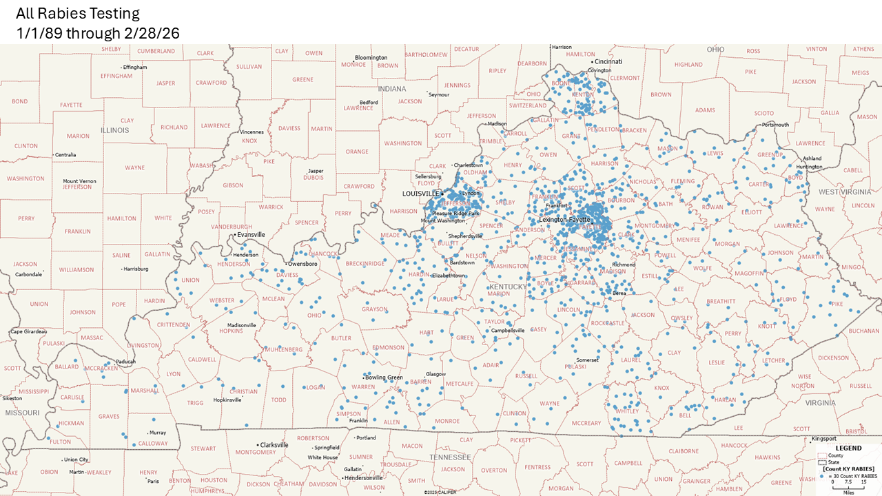Map of KY Rabies testing since 1989
